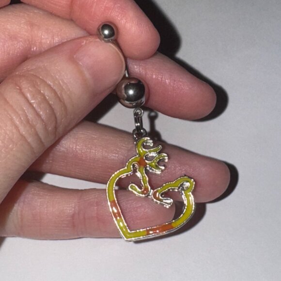 Yellow and Orange Buck and Doe Browning Dangle Belly Ring - Picture 4 of 5